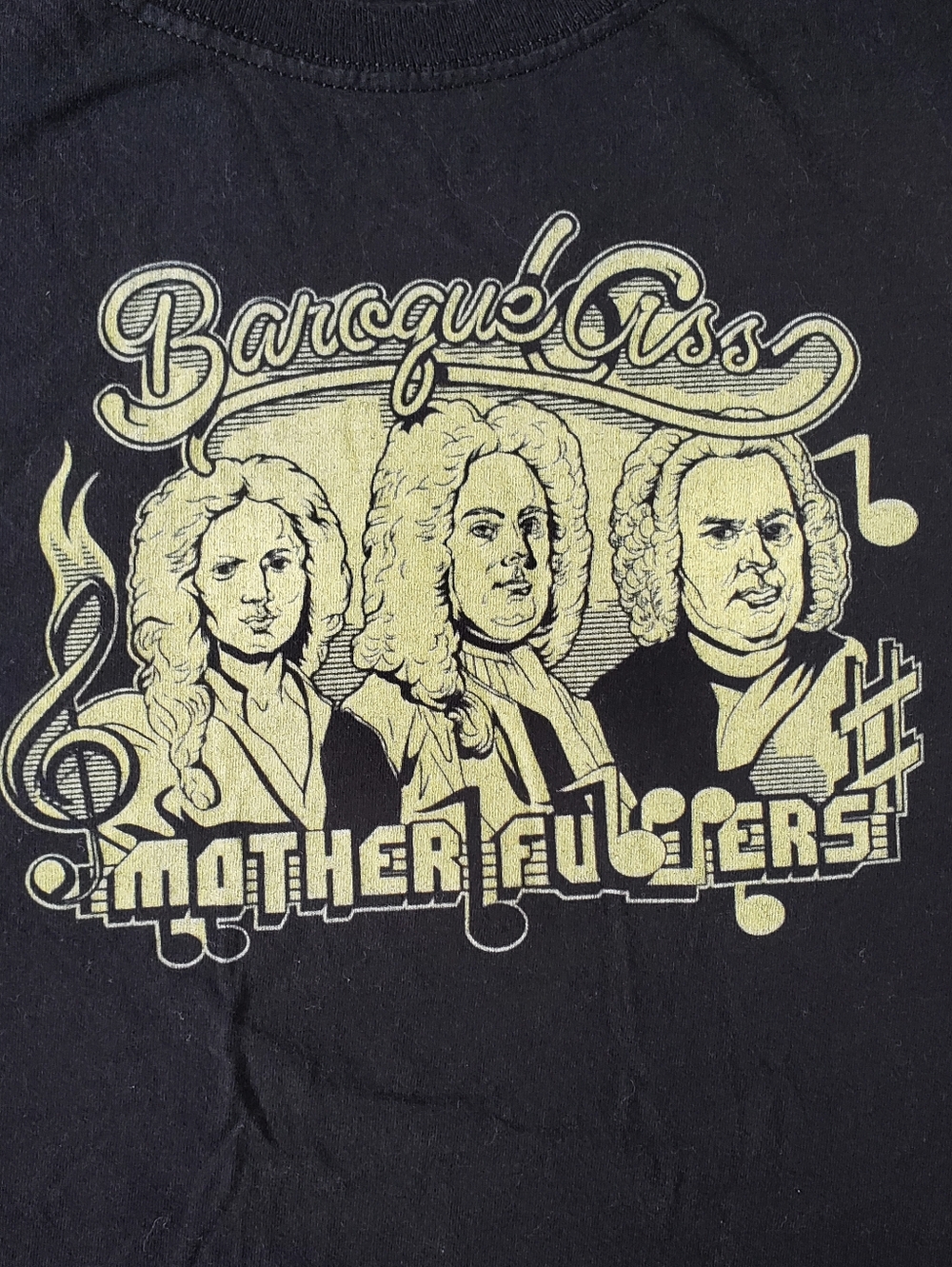 'Baroque A$$ Mother F¥ckers' Classical Music Appreciation Black Tee‑Shirt - Sz S